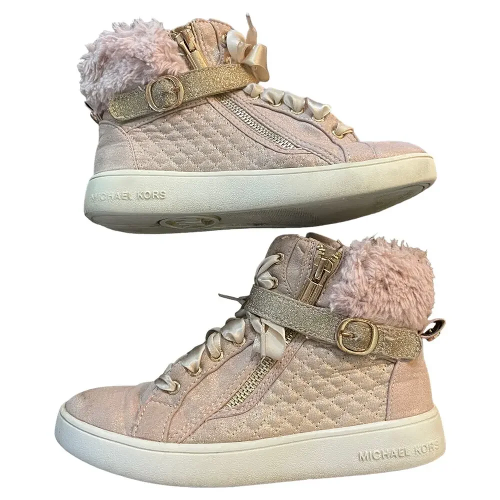 Michael Kors Jem Adi Rose Gold Pink High Top Sneakers Shoes Size 1